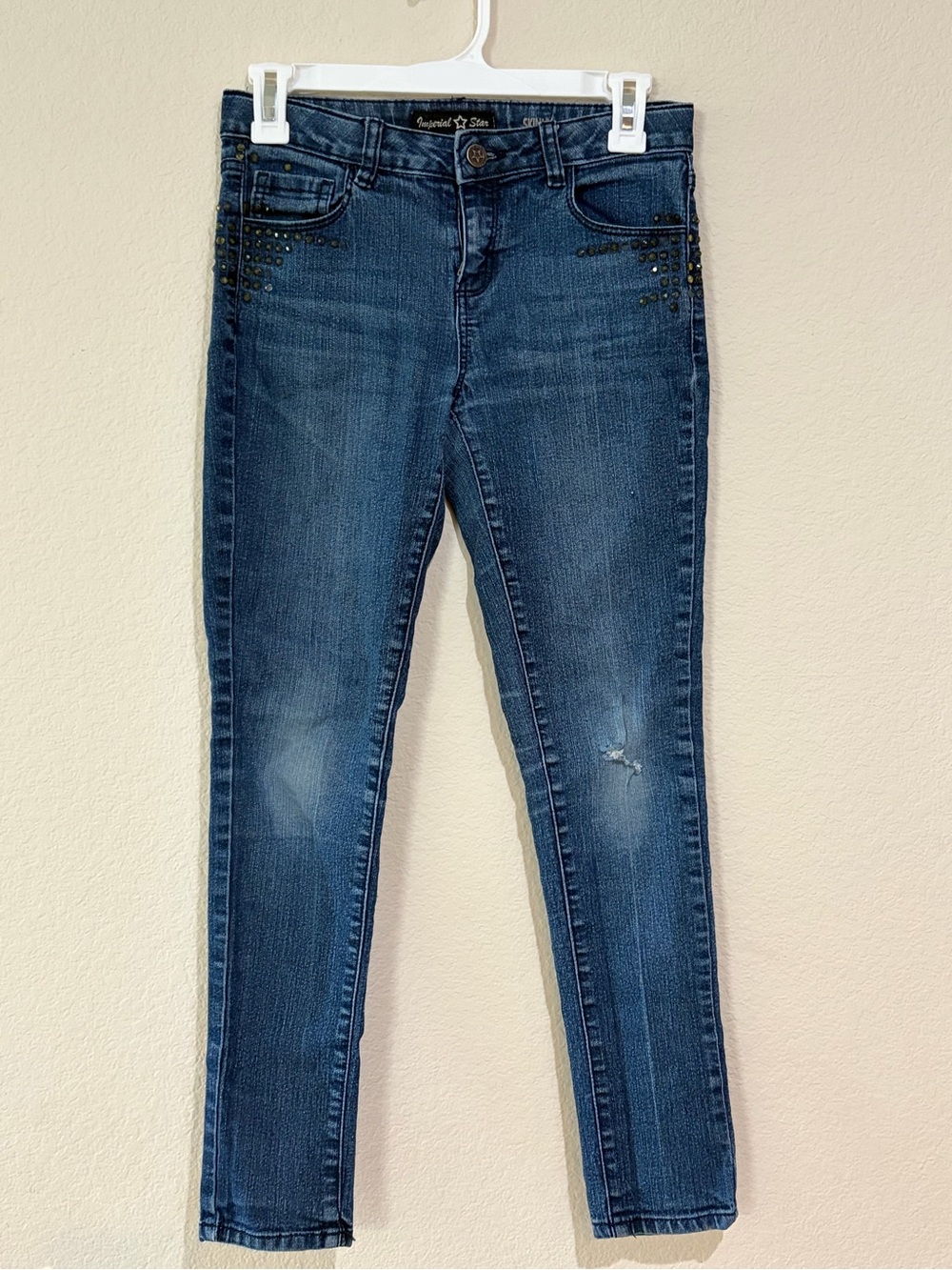 Imperial Star Girls Size 12 Skinny Jeans Blue Studded Stretch Denim Pants